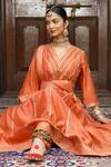 Amoree by Shikha Chaudhry_Rust Chanderi , , Chanderi, Organza Pittan Work Anarkali Set _Online_at_Aza_Fashions