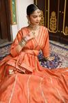 Buy_Amoree by Shikha Chaudhry_Rust Chanderi , , Chanderi, Organza Pittan Work Anarkali Set _Online_at_Aza_Fashions