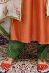 Amoree by Shikha Chaudhry_Rust Chanderi Silk Embroidery, Gota Patti V-neck Floral Kurta Set _Online_at_Aza_Fashions