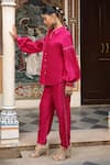 Amoree by Shikha Chaudhry_Fuchsia Chanderi Silk Embroidery Collared Shirt With Pant _Online_at_Aza_Fashions