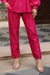 Amoree by Shikha Chaudhry_Fuchsia Chanderi Silk Embroidery Collared Shirt With Pant _at_Aza_Fashions
