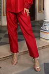 Amoree by Shikha Chaudhry_Red Silk, Embroidery, Sequins Collared Shirt With Pant _Online_at_Aza_Fashions