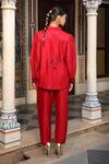 Shop_Amoree by Shikha Chaudhry_Red Silk, Embroidery, Sequins Collared Shirt With Pant _at_Aza_Fashions