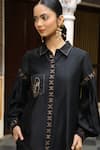 Buy_Amoree by Shikha Chaudhry_Black Chanderi Silk Embroidery Collared Abstract Shirt With Pant _Online_at_Aza_Fashions