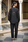 Shop_Amoree by Shikha Chaudhry_Black Chanderi Silk Embroidery Collared Abstract Shirt With Pant _at_Aza_Fashions