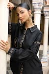 Amoree by Shikha Chaudhry_Black Chanderi Silk Embroidery Collared Abstract Shirt With Pant _at_Aza_Fashions