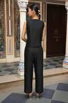 Shop_Amoree by Shikha Chaudhry_Black Chanderi Silk Embroidery, Beads V-neck Cutdana Work Top With Pant _at_Aza_Fashions