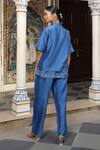 Shop_Amoree by Shikha Chaudhry_Blue Chanderi Silk Embroidery, Metallic Thread Collared Work Shirt With Pant _at_Aza_Fashions