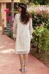 Shop_Amoree by Shikha Chaudhry_Off White Cotton, Silk Embroidery Round Neck Short Frilled Dress _at_Aza_Fashions