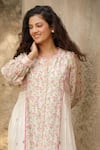 Amoree by Shikha Chaudhry_Off White Cotton, Silk Embroidery Round Neck Floral Pattern Dress _Online_at_Aza_Fashions