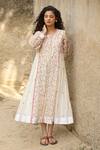 Buy_Amoree by Shikha Chaudhry_Off White Cotton, Silk Embroidery Round Neck Floral Pattern Dress _at_Aza_Fashions