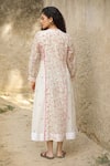 Shop_Amoree by Shikha Chaudhry_Off White Cotton, Silk Embroidery Round Neck Floral Pattern Dress _at_Aza_Fashions