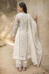 Shop_Amoree by Shikha Chaudhry_Off White Cotton, Silk Embroidery Round Neck Floral Pattern Kurta Set _at_Aza_Fashions