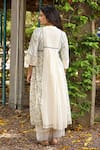 Shop_Amoree by Shikha Chaudhry_Off White Cotton, Silk Embroidery Mandarin Collar Asmee Floral Pattern Kurta Set _at_Aza_Fashions