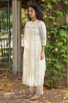 Buy_Amoree by Shikha Chaudhry_Off White Cotton, Silk Embroidery Mandarin Collar Asmee Floral Pattern Kurta Set _Online_at_Aza_Fashions