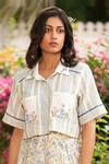 Amoree by Shikha Chaudhry_Off White Cotton, Silk Embroidery Collared Shirt And Skirt Set _Online_at_Aza_Fashions