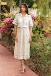 Buy_Amoree by Shikha Chaudhry_Off White Cotton, Silk Embroidery Collared Shirt And Skirt Set _at_Aza_Fashions