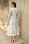 Shop_Amoree by Shikha Chaudhry_Off White Cotton, Silk Embroidery Round Neck Floral Patterm Dress _at_Aza_Fashions