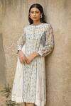 Buy_Amoree by Shikha Chaudhry_Off White Cotton, Silk Embroidery Round Neck Floral Patterm Dress _Online_at_Aza_Fashions