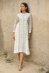 Buy_Amoree by Shikha Chaudhry_Off White Cotton, Silk Embroidery Round Neck Floral Patterm Dress _at_Aza_Fashions