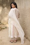 Shop_Amoree by Shikha Chaudhry_Off White Cotton, Silk Embroidery Round Neck Floral Pattern Gathered Kurta Set _at_Aza_Fashions