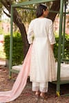 Shop_Amoree by Shikha Chaudhry_Off White Cotton, Silk Embroidery Round Neck Butti Pattern Kurta Set _at_Aza_Fashions