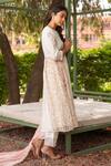 Amoree by Shikha Chaudhry_Off White Cotton, Silk Embroidery Round Neck Butti Pattern Kurta Set _Online_at_Aza_Fashions
