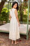Shop_Amoree by Shikha Chaudhry_Off White Cotton, Silk Embroidery Round Neck Floral Pattern Dress _at_Aza_Fashions
