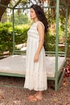 Buy_Amoree by Shikha Chaudhry_Off White Cotton, Silk Embroidery Round Neck Floral Pattern Dress _Online_at_Aza_Fashions