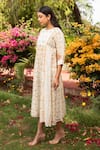 Buy_Amoree by Shikha Chaudhry_Off White Cotton, Silk Beads, Embroidery Round Neck Butti Pattern Dress _Online_at_Aza_Fashions