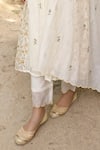 Amoree by Shikha Chaudhry_Off White Cotton, Silk Embroidery Split V-neck Placement Kurta Set _Online_at_Aza_Fashions