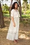 Amoree india_Off White Cotton, Silk Embroidery, Beads Square Neck Floral Pattern Dress _Online_at_Aza_Fashions
