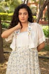 Buy_Amoree india_Off White Cotton, Silk Embroidery, Beads Square Neck Floral Pattern Dress _Online_at_Aza_Fashions