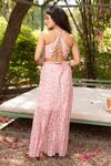 Shop_Amoree india_Pink Cotton, Silk Halter Neck Floral Pattern Bustier With Skirt _at_Aza_Fashions
