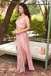 Buy_Amoree india_Pink Cotton, Silk Halter Neck Floral Pattern Bustier With Skirt _at_Aza_Fashions