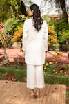 Shop_Amoree india_Off White Cotton, Silk Embroidery Collared Floral Shirt With Pant _at_Aza_Fashions