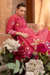 Amoree india_Pink Cotton Embroidery V-neck Floral Whispers Dress _Online_at_Aza_Fashions