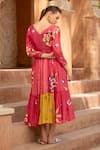 Shop_Amoree india_Pink Cotton Embroidery V-neck Floral Whispers Dress _at_Aza_Fashions