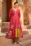 Buy_Amoree india_Pink Cotton Embroidery V-neck Floral Whispers Dress _at_Aza_Fashions