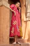 Buy_Amoree india_Pink Cotton Embroidery V-neck Floral Whispers Dress _Online_at_Aza_Fashions