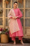 Buy_Amoree india_Pink Cotton Embroidery Round Neck Gulnaar Kurta Set 