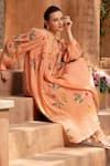 Buy_Amoree india_Peach Cotton Round Neck Blossom Dress _Online_at_Aza_Fashions
