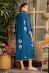 Shop_Amoree india_Blue Cotton Embroidery Collared Bloom Breeze Dress _at_Aza_Fashions