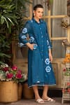 Shop_Amoree india_Blue Cotton Embroidery Collared Bloom Breeze Dress _Online_at_Aza_Fashions