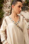 Buy_Amoree india_Ivory Cotton Embroidery V-neck Meherbaan Angrkha Kurta Set _Online_at_Aza_Fashions