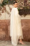 Shop_Amoree india_Ivory Cotton Embroidery V-neck Meherbaan Angrkha Kurta Set _at_Aza_Fashions