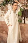 Amoree india_Ivory Cotton Embroidery V-neck Meherbaan Angrkha Kurta Set _at_Aza_Fashions