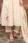 Amoree india_Ivory Cotton Embroidery Mandarin Collar Bloom Pattern Kurta Set _Online_at_Aza_Fashions