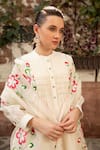 Buy_Amoree india_Ivory Cotton Embroidery Mandarin Collar Bloom Pattern Kurta Set _Online_at_Aza_Fashions