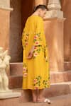 Shop_Amoree india_Yellow Cotton Embroidery, Sequins Round Neck Sunlit Blossom Dress _at_Aza_Fashions